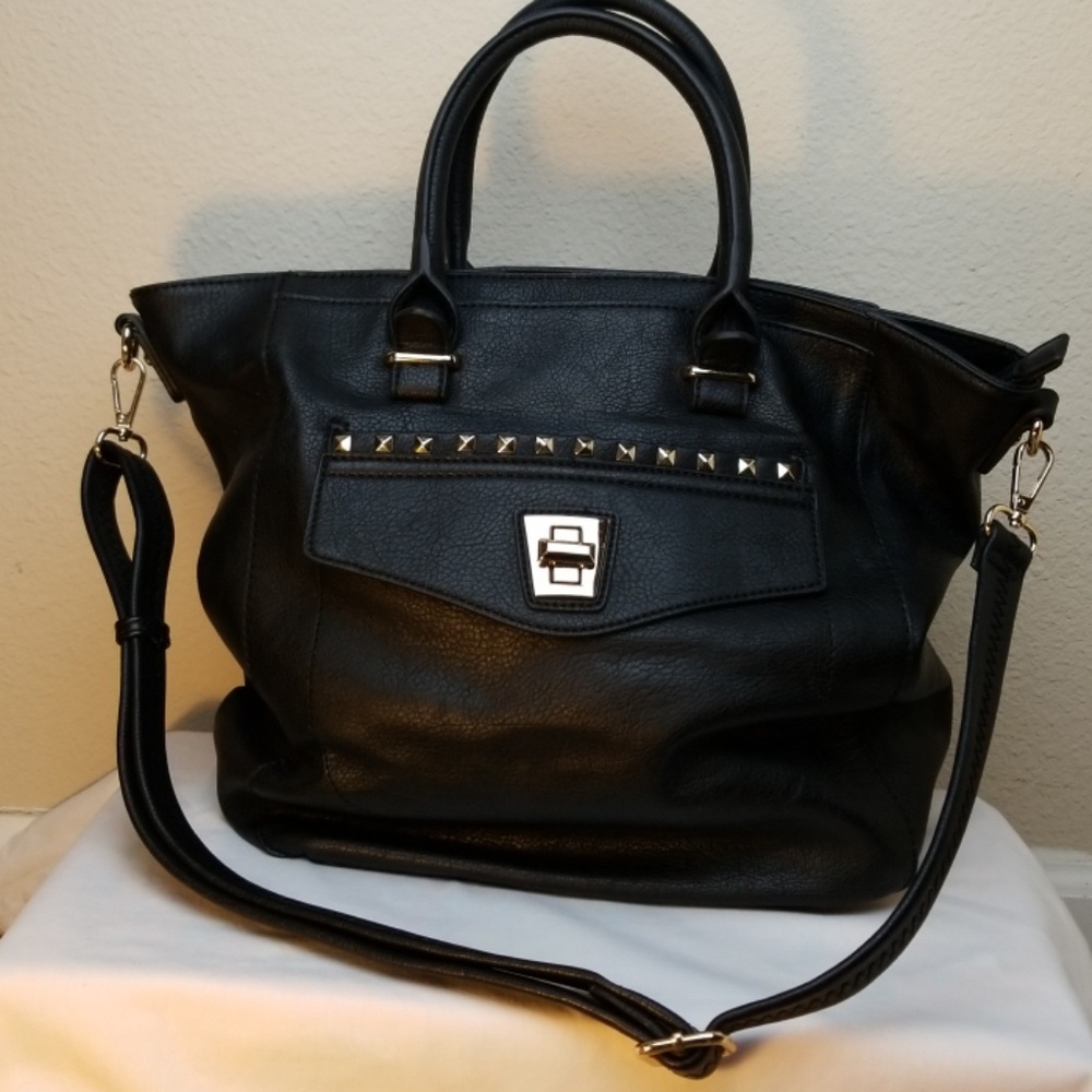 Black and Goldtone Studed Handbag